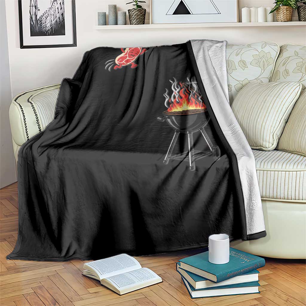 Funny BBQ Steak Meme Cute Meat Jumping Into Grill Throw Blanket TS11 Print Your Wear