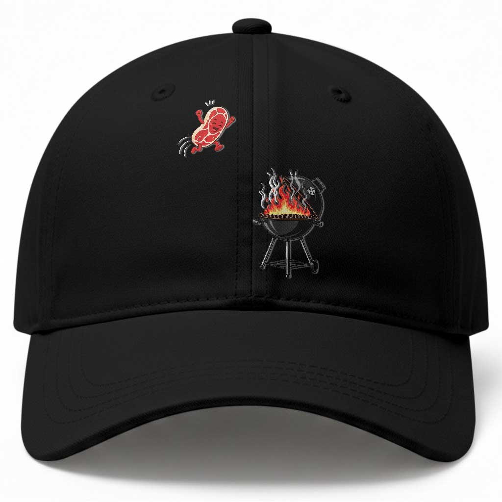 Funny BBQ Steak Meme Cute Meat Jumping Into Grill Baseball Cap TS11 Print Your Wear