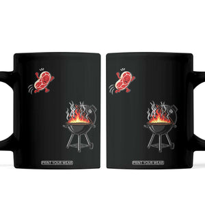 Funny BBQ Steak Meme Cute Meat Jumping Into Grill Coffee Mug TS11 Black Print Your Wear