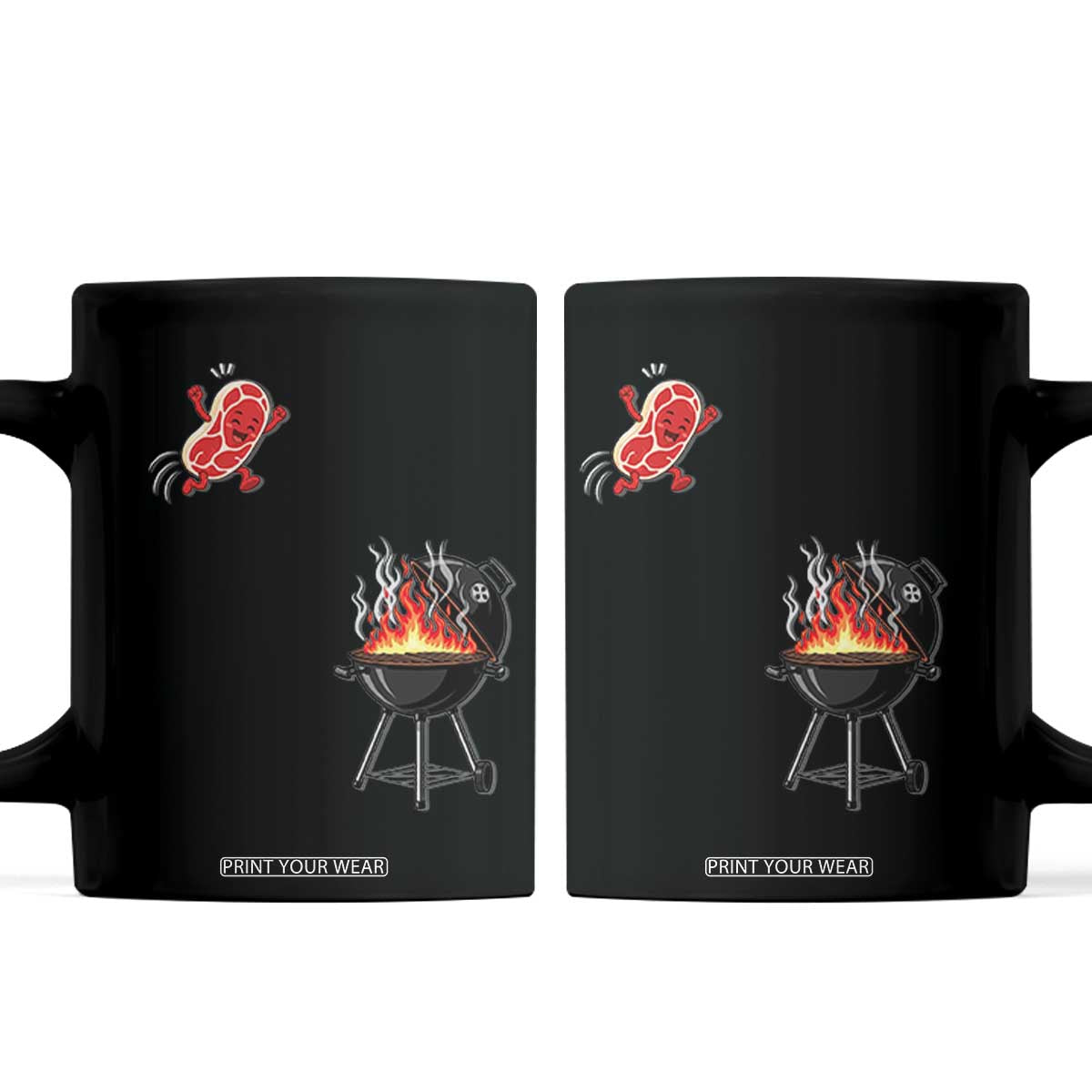 Funny BBQ Steak Meme Cute Meat Jumping Into Grill Coffee Mug TS11 Black Print Your Wear
