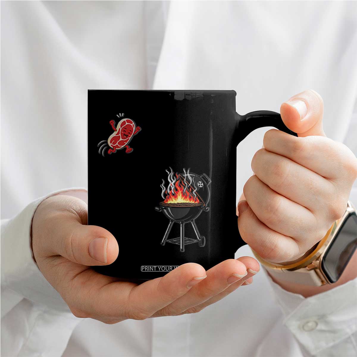 Funny BBQ Steak Meme Cute Meat Jumping Into Grill Coffee Mug TS11 Print Your Wear