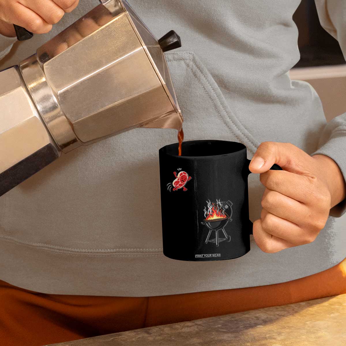 Funny BBQ Steak Meme Cute Meat Jumping Into Grill Coffee Mug TS11 Print Your Wear