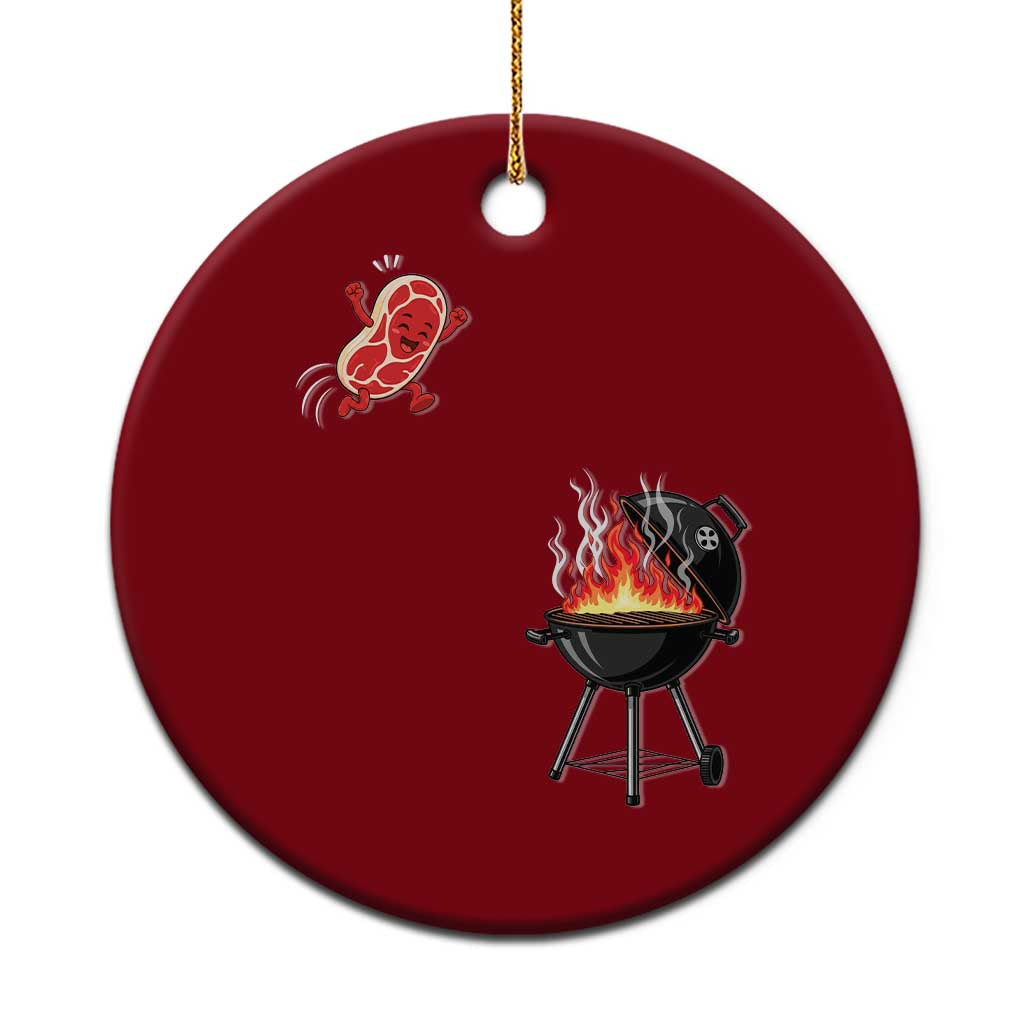 Funny BBQ Steak Meme Cute Meat Jumping Into Grill Ceramic Ornament TS11 1pc Red Print Your Wear