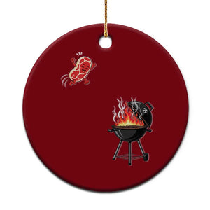 Funny BBQ Steak Meme Cute Meat Jumping Into Grill Ceramic Ornament TS11 1pc Red Print Your Wear