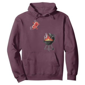 Funny BBQ Steak Meme Cute Meat Jumping Into Grill Hoodie TS11 Maroon Print Your Wear