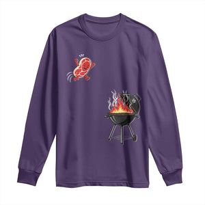 Funny BBQ Steak Meme Cute Meat Jumping Into Grill Long Sleeve Shirt TS11 Purple Print Your Wear
