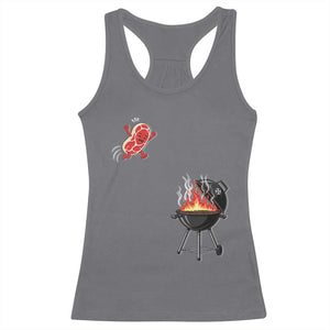 Funny BBQ Steak Meme Cute Meat Jumping Into Grill Racerback Tank Top TS11 Charcoal Print Your Wear