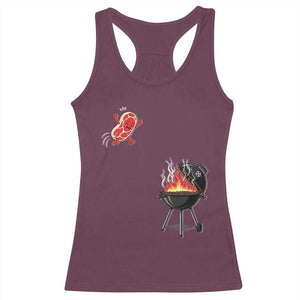 Funny BBQ Steak Meme Cute Meat Jumping Into Grill Racerback Tank Top TS11 Maroon Print Your Wear