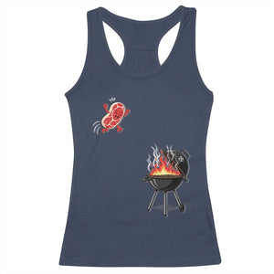 Funny BBQ Steak Meme Cute Meat Jumping Into Grill Racerback Tank Top TS11 Navy Print Your Wear