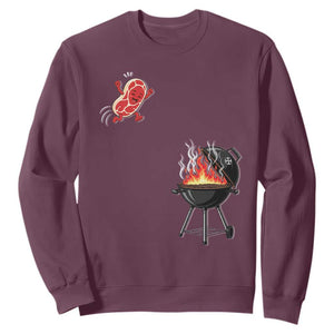 Funny BBQ Steak Meme Cute Meat Jumping Into Grill Sweatshirt TS11 Maroon Print Your Wear