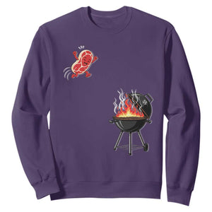Funny BBQ Steak Meme Cute Meat Jumping Into Grill Sweatshirt TS11 Purple Print Your Wear