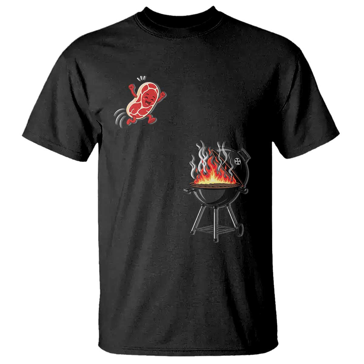 Funny BBQ Steak Meme Cute Meat Jumping Into Grill T Shirt TS11 Black Print Your Wear