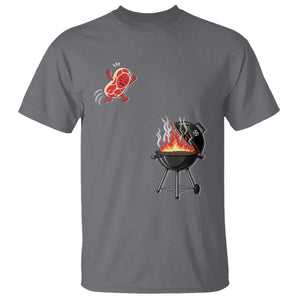 Funny BBQ Steak Meme Cute Meat Jumping Into Grill T Shirt TS11 Charcoal Print Your Wear