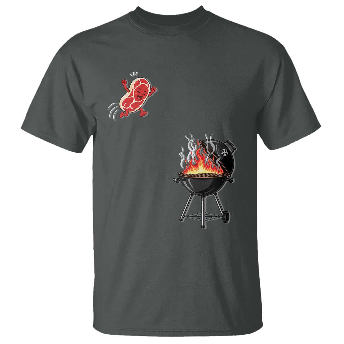 Funny BBQ Steak Meme Cute Meat Jumping Into Grill T Shirt TS11 Dark Heather Print Your Wear