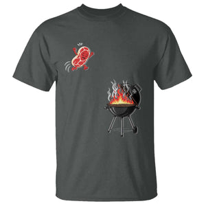 Funny BBQ Steak Meme Cute Meat Jumping Into Grill T Shirt TS11 Dark Heather Print Your Wear