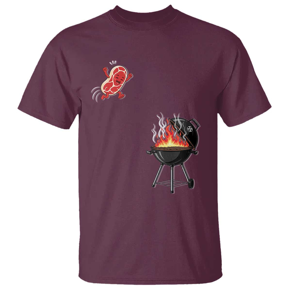 Funny BBQ Steak Meme Cute Meat Jumping Into Grill T Shirt TS11 Maroon Print Your Wear