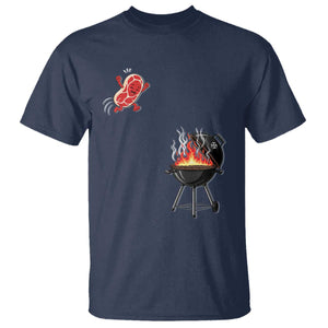 Funny BBQ Steak Meme Cute Meat Jumping Into Grill T Shirt TS11 Navy Print Your Wear