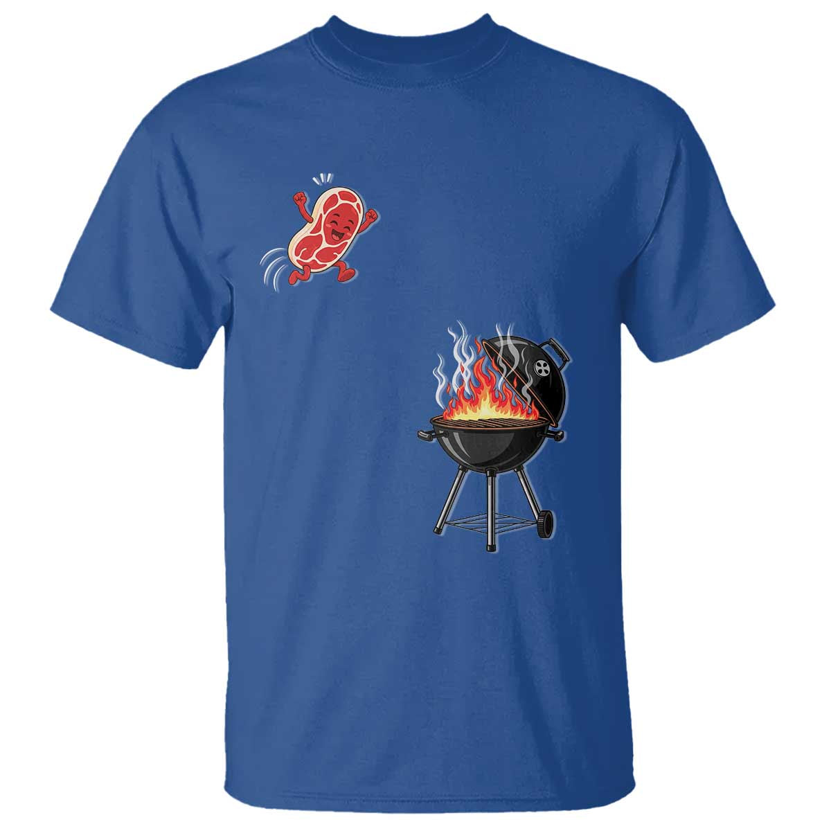Funny BBQ Steak Meme Cute Meat Jumping Into Grill T Shirt TS11 Royal Blue Print Your Wear