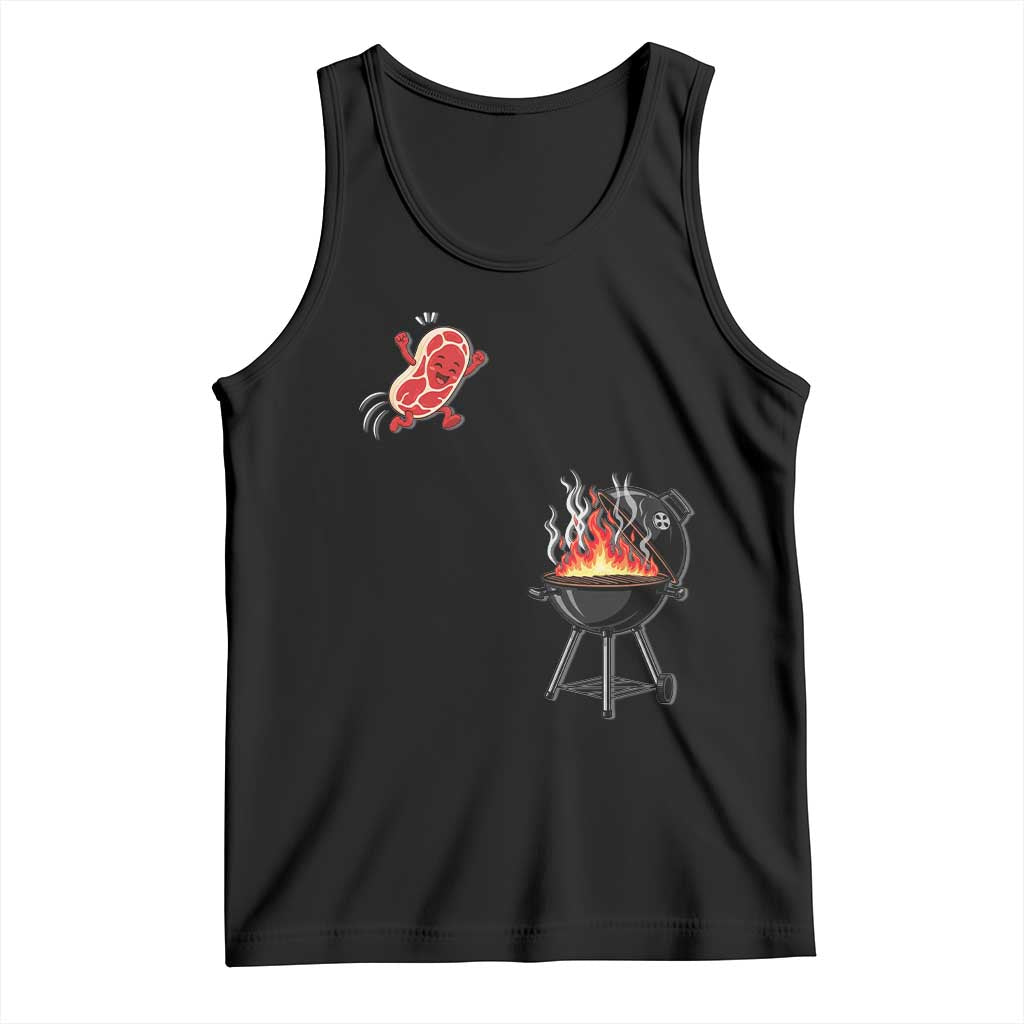 Funny BBQ Steak Meme Cute Meat Jumping Into Grill Tank Top TS11 Black Print Your Wear
