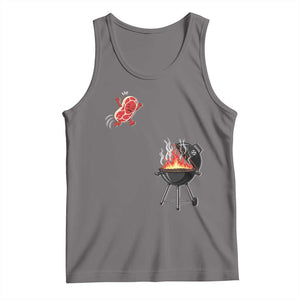 Funny BBQ Steak Meme Cute Meat Jumping Into Grill Tank Top TS11 Deep Heather Print Your Wear