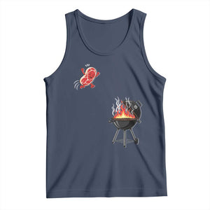 Funny BBQ Steak Meme Cute Meat Jumping Into Grill Tank Top TS11 Navy Print Your Wear