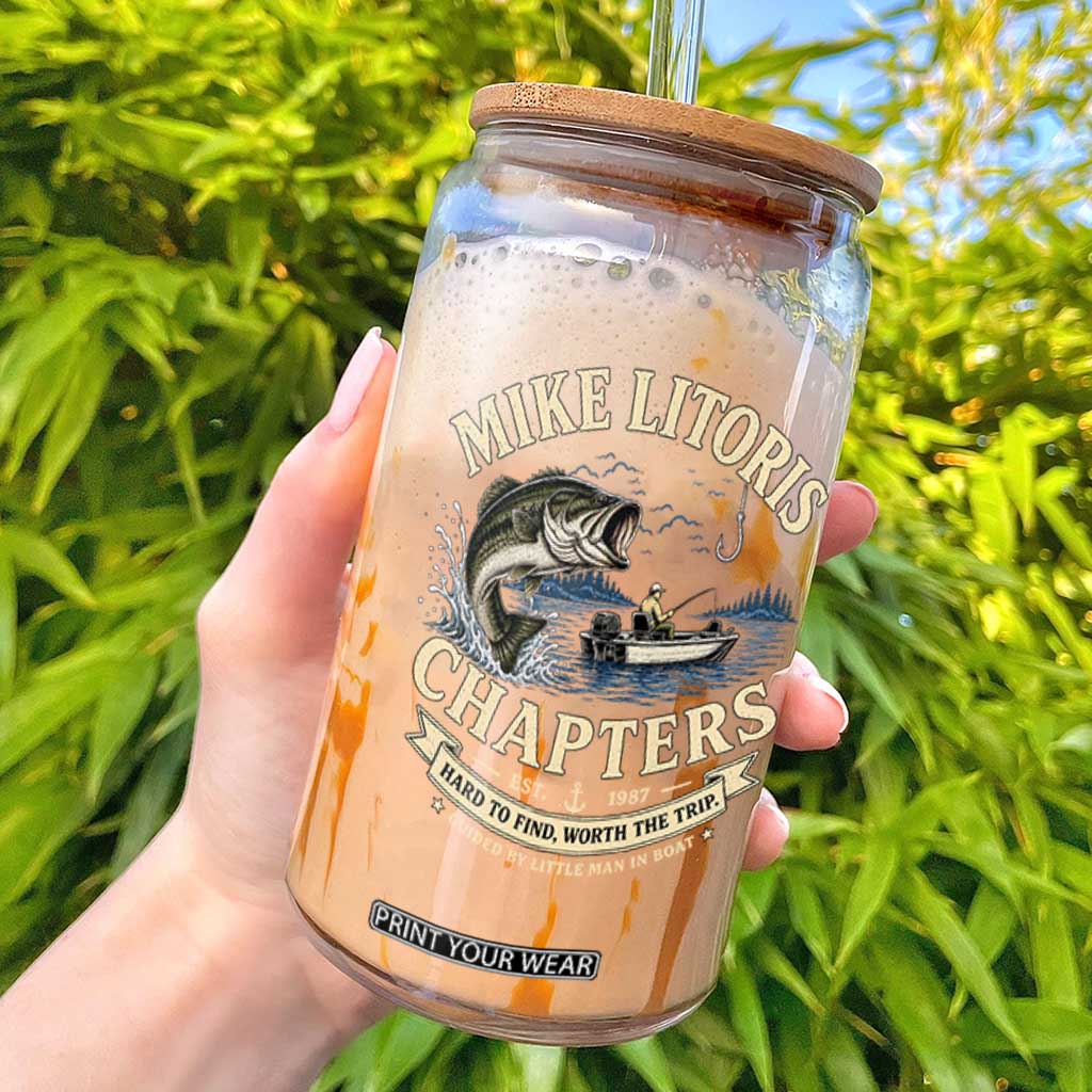 Mike Litoris Chapters Funny Fishing Adult Humor Glass Can Innuendo Joke Gag Gifts