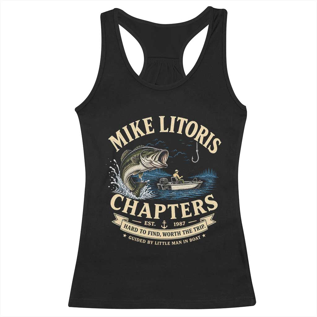 Mike Litoris Chapters Funny Fishing Adult Humor Racerback Tank Top Innuendo Joke Gag Gifts