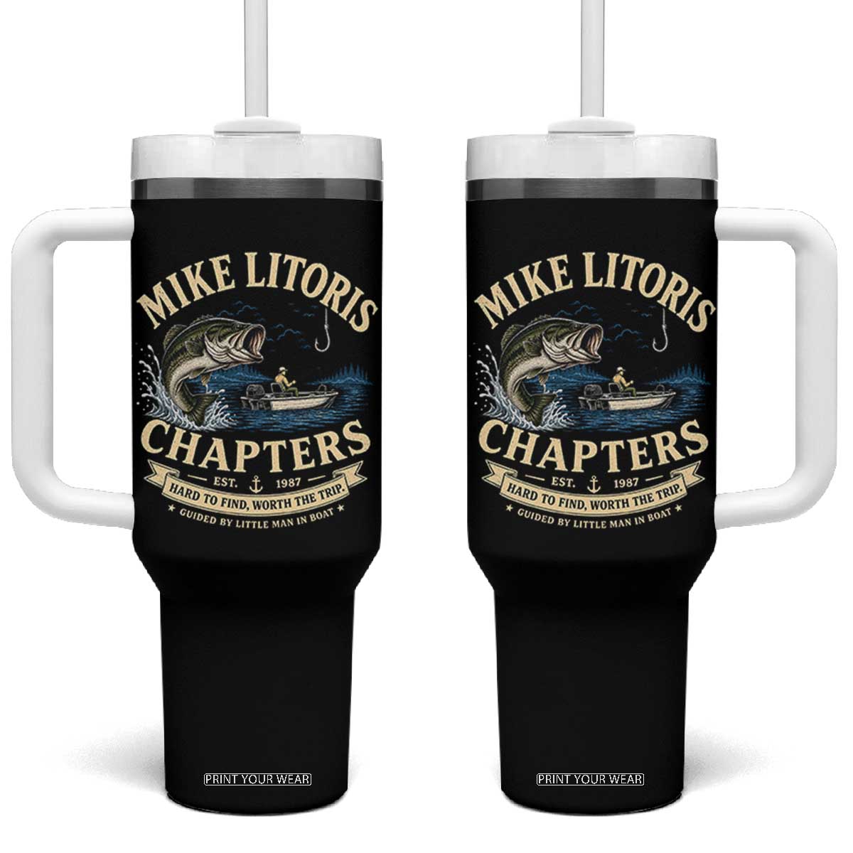 Mike Litoris Chapters Funny Fishing Adult Humor Tumbler With Handle Innuendo Joke Gag Gifts