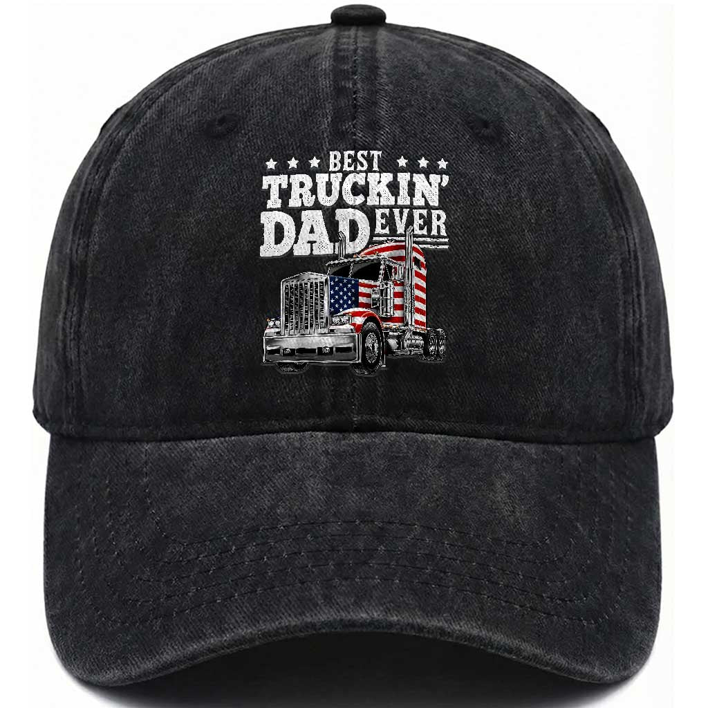 Best Truckin Dad Ever Washed Cotton Baseball Cap Funny Rig Trucker Fathers Day TS11 Print Your Wear