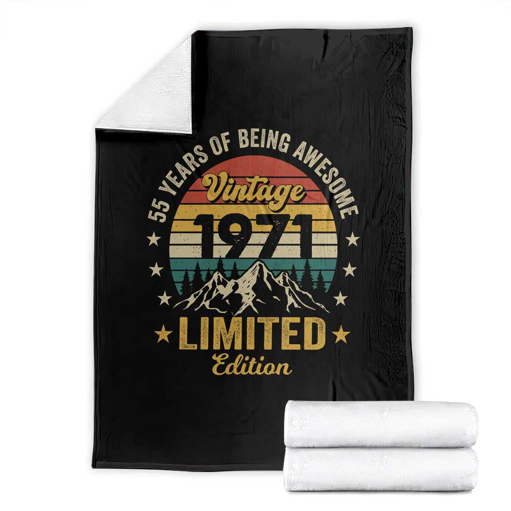 55th Birthday Throw Blanket Vintage 1971 Limited Edition Retro 55 Years Of Being Awesome Mountain TS11 Black Print Your Wear