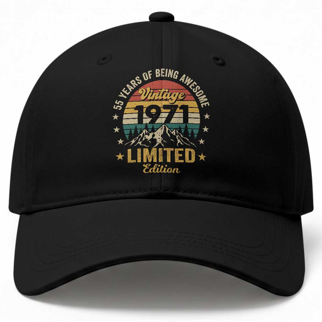 55th Birthday Baseball Cap Vintage 1971 Limited Edition Retro 55 Years Of Being Awesome Mountain TS11 Print Your Wear