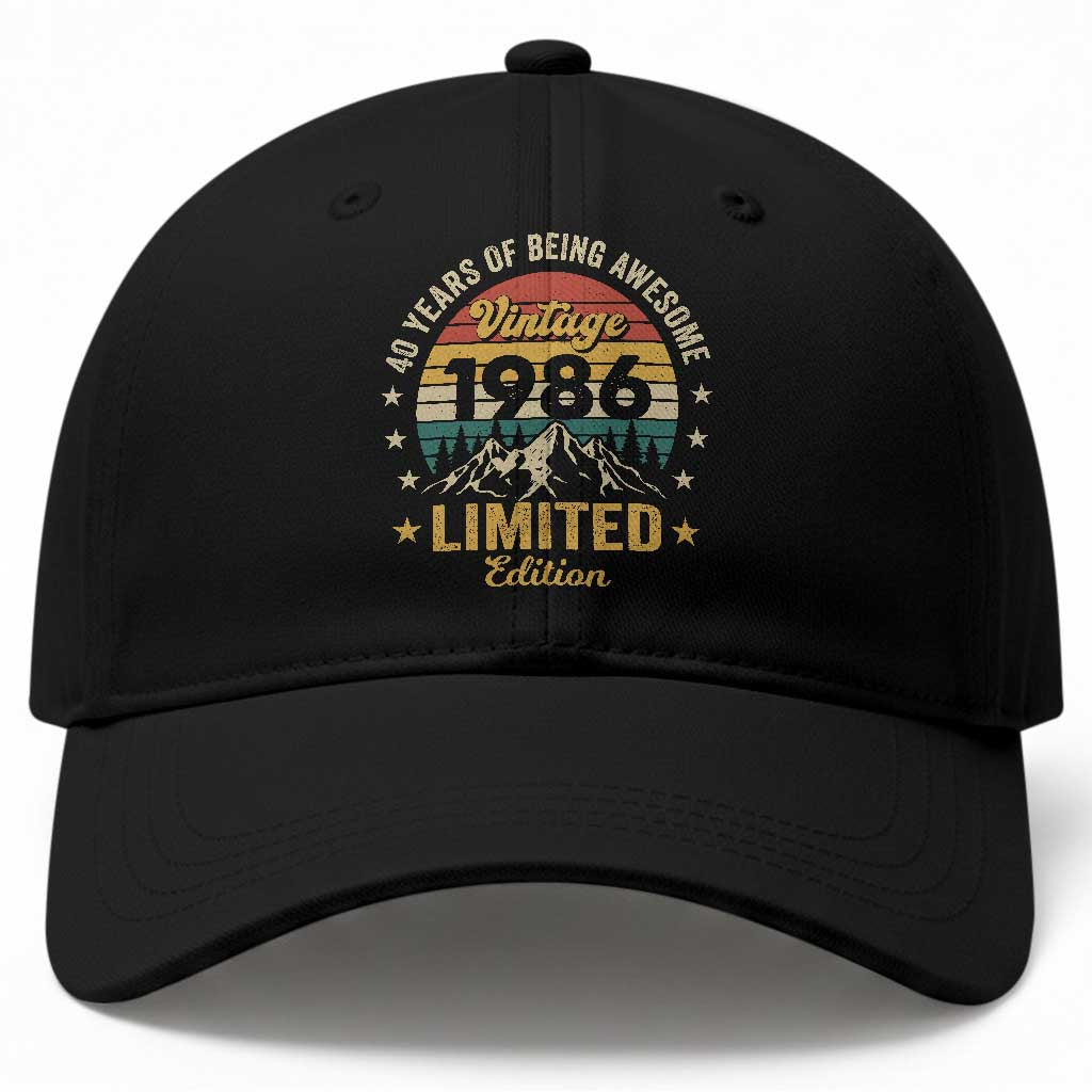 40th Birthday Baseball Cap Vintage 1986 Limited Edition Retro 40 Years Of Being Awesome Mountain TS11 Print Your Wear