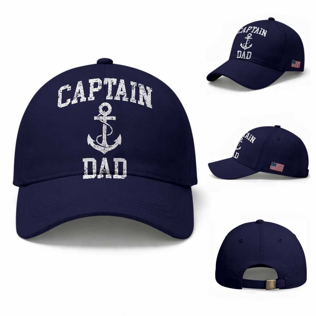 Captain Dad Baseball Cap Boat Pontoon Father Fishing Sailor TS11 Baseball Cap Universal Fit Dark Blue Print Your Wear