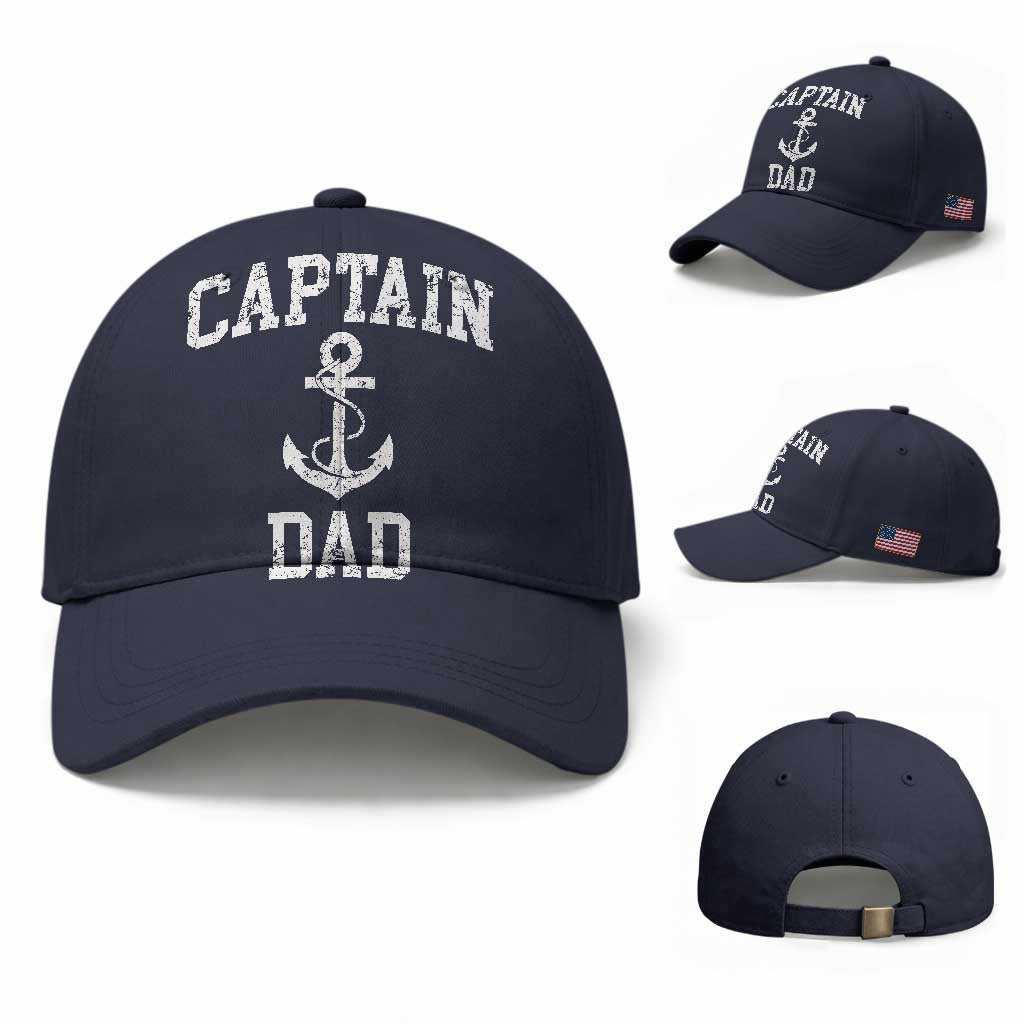 Captain Dad Baseball Cap Boat Pontoon Father Fishing Sailor TS11 Baseball Cap Universal Fit Navy Print Your Wear