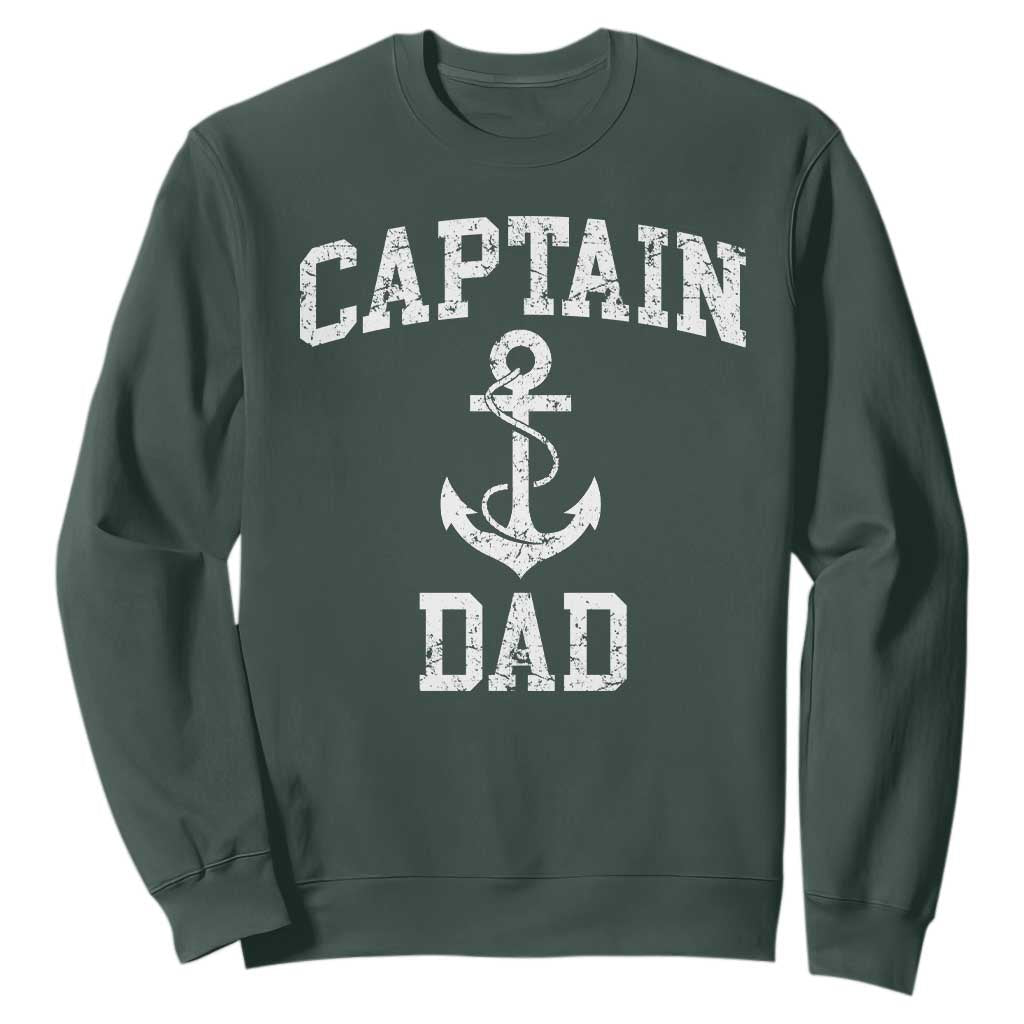 Captain Dad Sweatshirt Boat Pontoon Father Fishing Sailor TS11 Dark Forest Green Print Your Wear