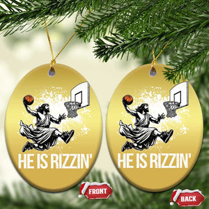 Funny Jesus Basketball Christmas Ornament He Is Rizzin Sport Player Meme TS11 Oval Gold Print Your Wear