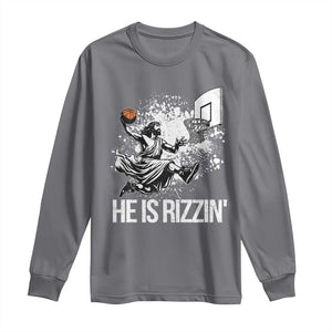 Funny Jesus Basketball Long Sleeve Shirt He Is Rizzin Sport Player Meme TS11 Charcoal Print Your Wear