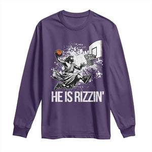 Funny Jesus Basketball Long Sleeve Shirt He Is Rizzin Sport Player Meme TS11 Purple Print Your Wear