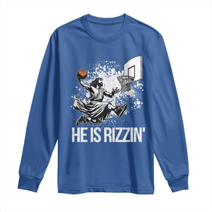 Funny Jesus Basketball Long Sleeve Shirt He Is Rizzin Sport Player Meme TS11 Royal Blue Print Your Wear