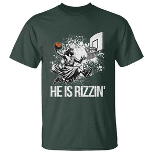 Funny Jesus Basketball T Shirt He Is Rizzin Sport Player Meme TS11 Dark Forest Green Print Your Wear