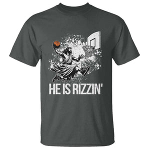 Funny Jesus Basketball T Shirt He Is Rizzin Sport Player Meme TS11 Dark Heather Print Your Wear