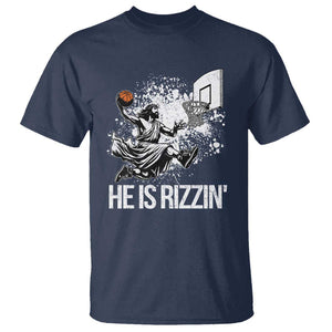 Funny Jesus Basketball T Shirt He Is Rizzin Sport Player Meme TS11 Navy Print Your Wear