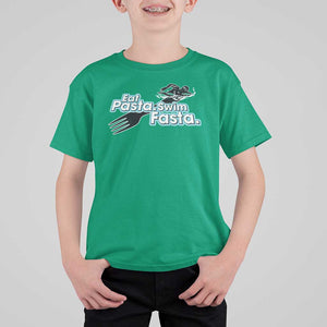 Funny Swimmer T Shirt For Kid Eat Pasta Swim Fasta Fork Swimming TS11 Irish Green Print Your Wear