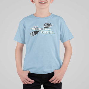 Funny Swimmer T Shirt For Kid Eat Pasta Swim Fasta Fork Swimming TS11 Light Blue Print Your Wear