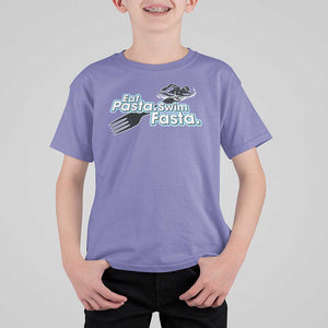 Funny Swimmer T Shirt For Kid Eat Pasta Swim Fasta Fork Swimming TS11 Violet Print Your Wear