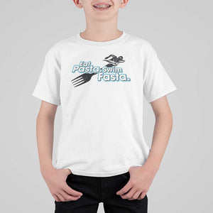 Funny Swimmer T Shirt For Kid Eat Pasta Swim Fasta Fork Swimming TS11 White Print Your Wear