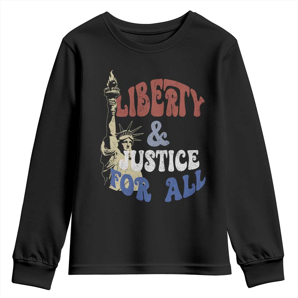 Funny 4th of July Liberty And Justice For All Youth Sweatshirt Statue Of Liberty TS11 Black Print Your Wear