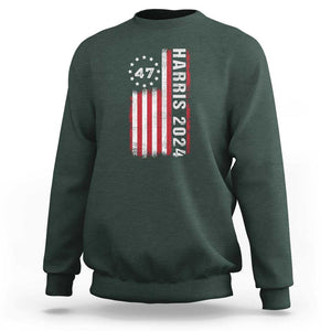 Harris 2024 Sweatshirt Betsy Ross Flag 47th President Star TS11 Dark Forest Green Print Your Wear