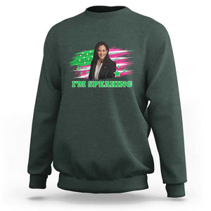 Kamala I'm Speaking Sweatshirt Harris Quote Pink USA Flag TS11 Dark Forest Green Print Your Wear