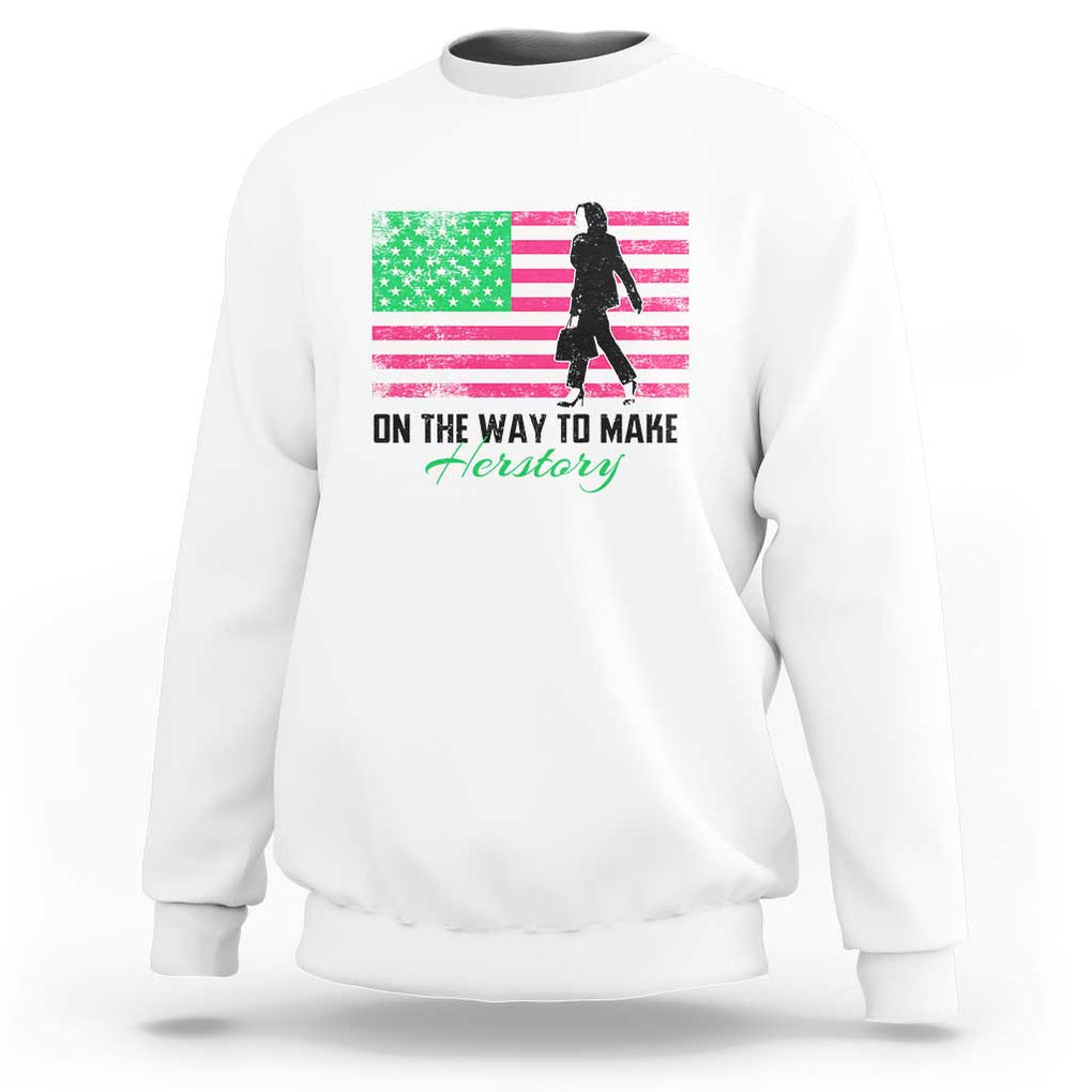 Kamala 2024 Sweatshirt On The Way To Make Herstory USA Flag TS11 White Print Your Wear